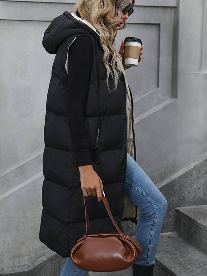 Dames Lange Bodywarmer met Capuchon en Rits
