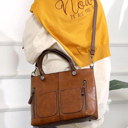 Elegante Vintage Leren Handtas voor Dames – Duurzaam & Stijlvol