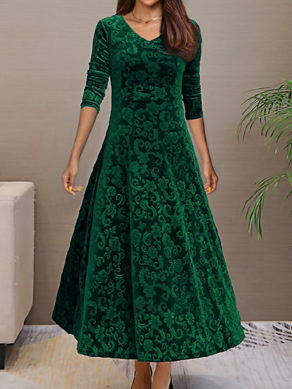 Elegante Grote Maten Herfstjurk met Bloemenprint – Fluweel & Katoen