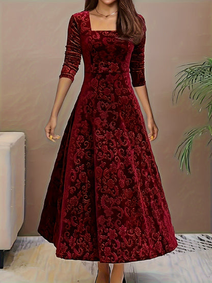 Samt Blumenkleid mit quadratischem Ausschnitt – Für jede Jahreszeit