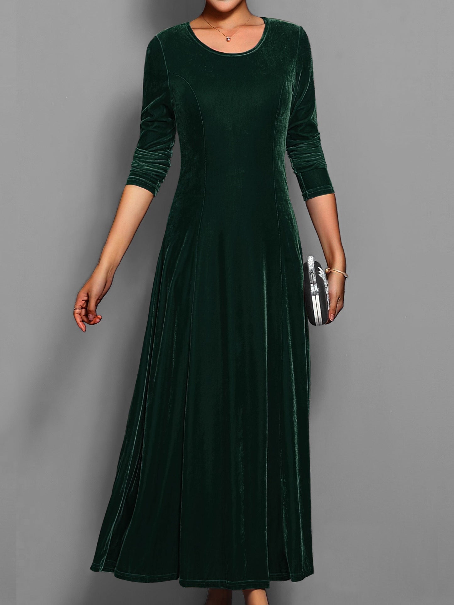 Damen Midi Kleid mit langen Ärmeln – Einfarbig, stilvoll & elegant – Ideal für den Herbst