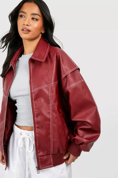 Dames Oversized Leren Jas Rood – Trendy & Stoer