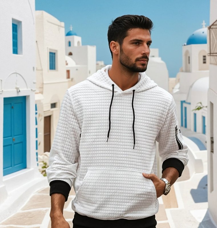 Heren Hoodie Slim Fit – Ribboorden & Trekkoordcapuchon