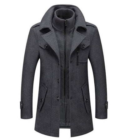 Heren wollen trenchcoat met afneembare binnenkraag