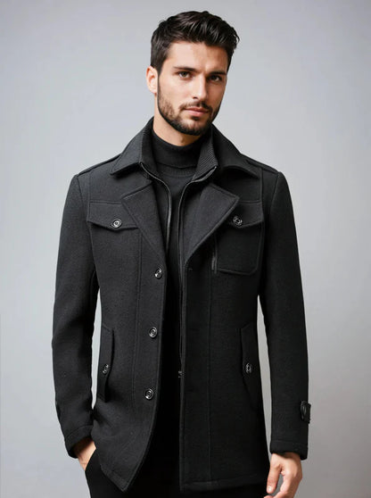 Heren wollen trenchcoat met afneembare binnenkraag