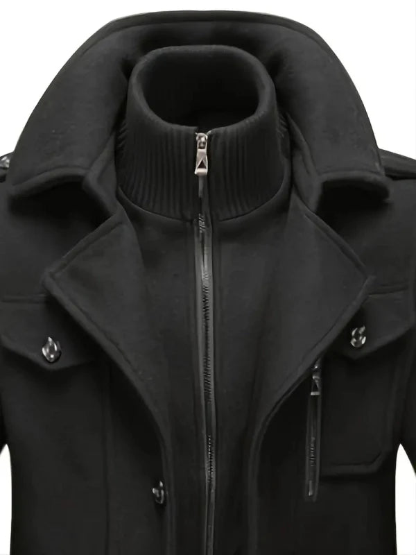 Heren wollen trenchcoat met afneembare binnenkraag