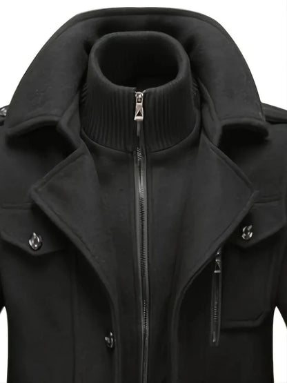 Heren wollen trenchcoat met afneembare binnenkraag