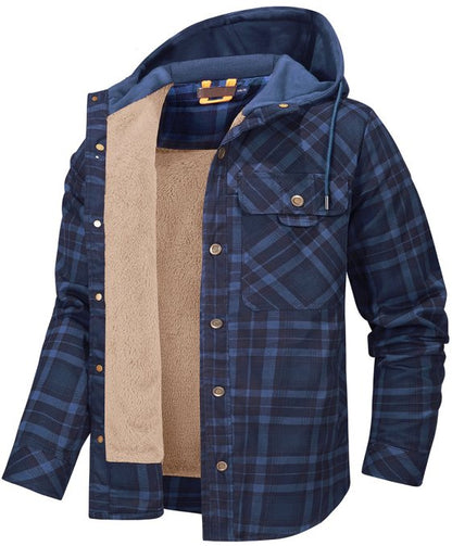 Heren Winterjas met Geruit Patroon en Fleecevoering