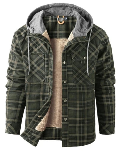 Heren Winterjas met Geruit Patroon en Fleecevoering