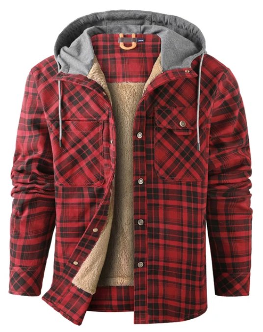 Heren Winterjas met Geruit Patroon en Fleecevoering