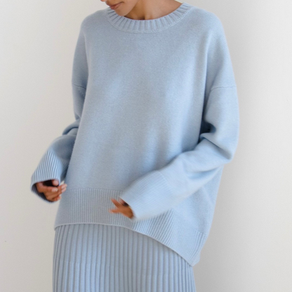 Oversized Damenpullover – Gestrickter Pullover mit Rundhalsausschnitt und lockerer Passform