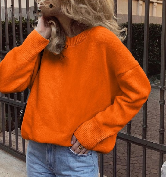 Oversized Damenpullover – Gestrickter Pullover mit Rundhalsausschnitt und lockerer Passform