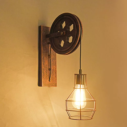 Retro Wall Lamp in Industrial Style – Vintage Lamp Made of Wood and Metal for Rustic Interiors