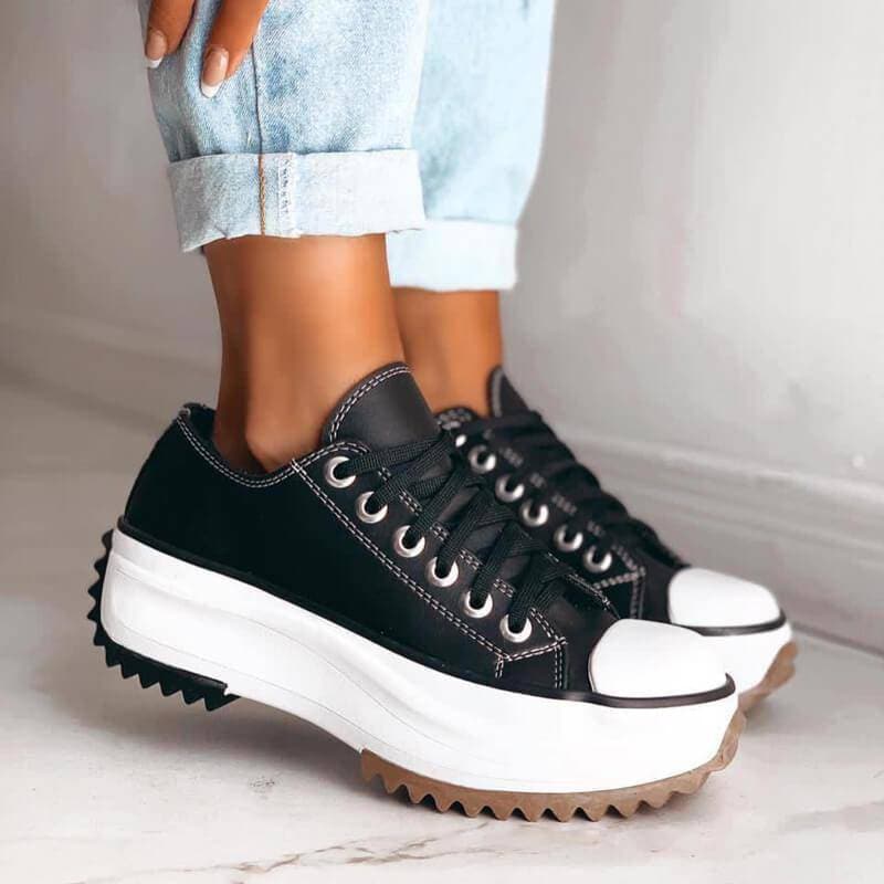 Dames Platform Sneakers – Trendy Lage Canvas Schoenen met Dikke Zool