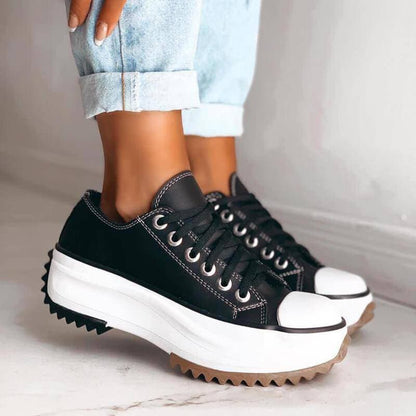 Dames Platform Sneakers – Trendy Lage Canvas Schoenen met Dikke Zool