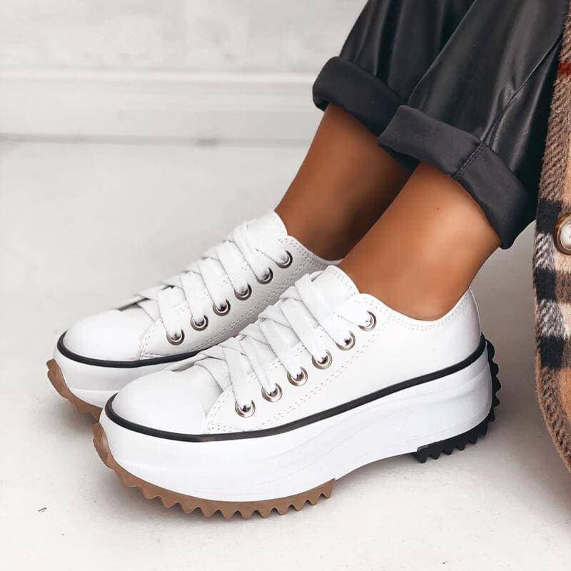 Dames Platform Sneakers – Trendy Lage Canvas Schoenen met Dikke Zool