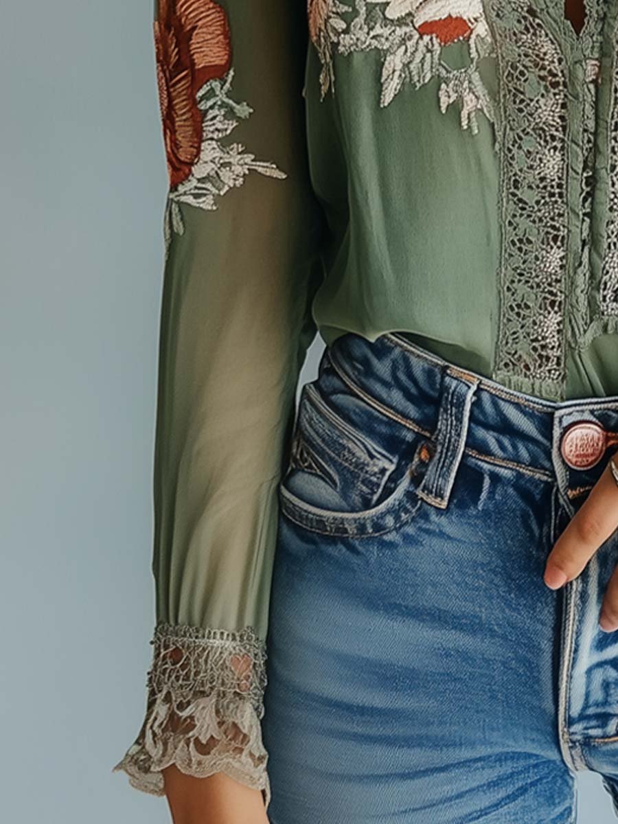 Boho Blouse met Kant en Bloemenprint – Lichtgewicht & Elegant