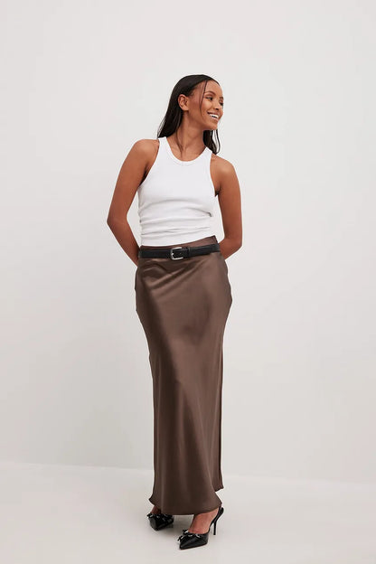 Satijnen Midi Rok met Hoge Taille – Glanzende Elegante Damesrok