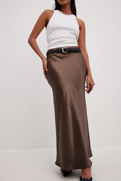 Satijnen Midi Rok met Hoge Taille – Glanzende Elegante Damesrok
