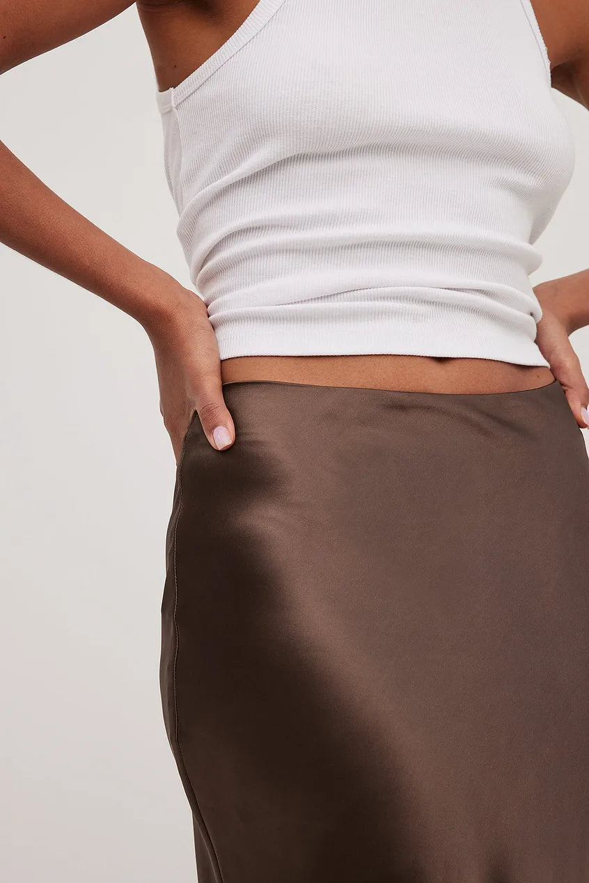 Satijnen Midi Rok met Hoge Taille – Glanzende Elegante Damesrok