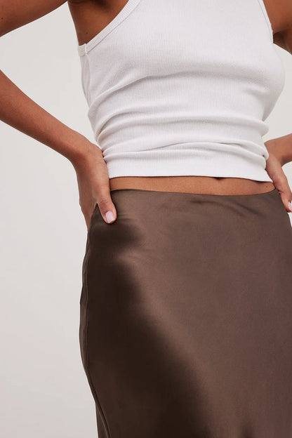 Satijnen Midi Rok met Hoge Taille – Glanzende Elegante Damesrok