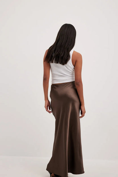 Satijnen Midi Rok met Hoge Taille – Glanzende Elegante Damesrok