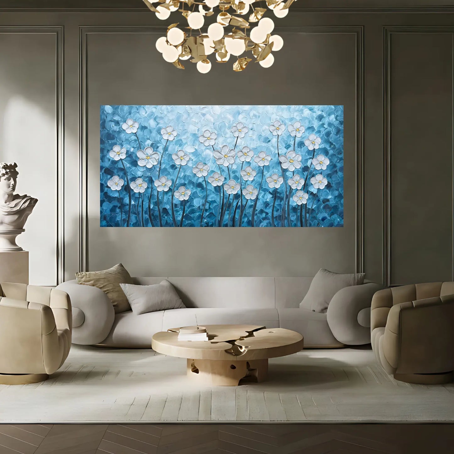 Bluebell Symphony | Handgeschilderd Schilderij van Bloeiende Bloemen in Blauwe Tinten
