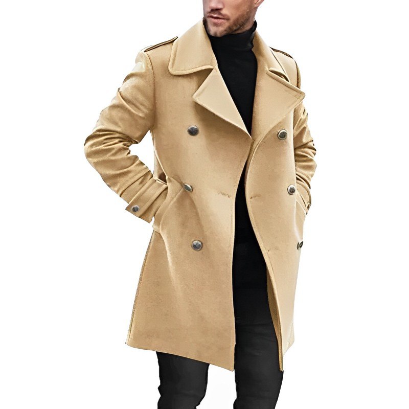 Herren Klassischer Doppelreihiger Peacoat - Wollmischung - Elegantes Winterdesign