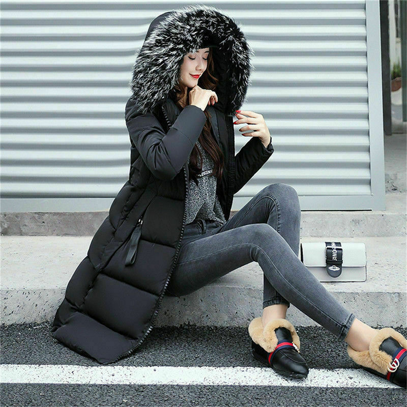 Dames Lange Pufferjas – Warme Winterjas met Imitatiebont Capuchon
