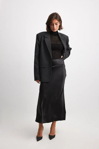 Satijnen Midi Rok met Hoge Taille – Glanzende Elegante Damesrok