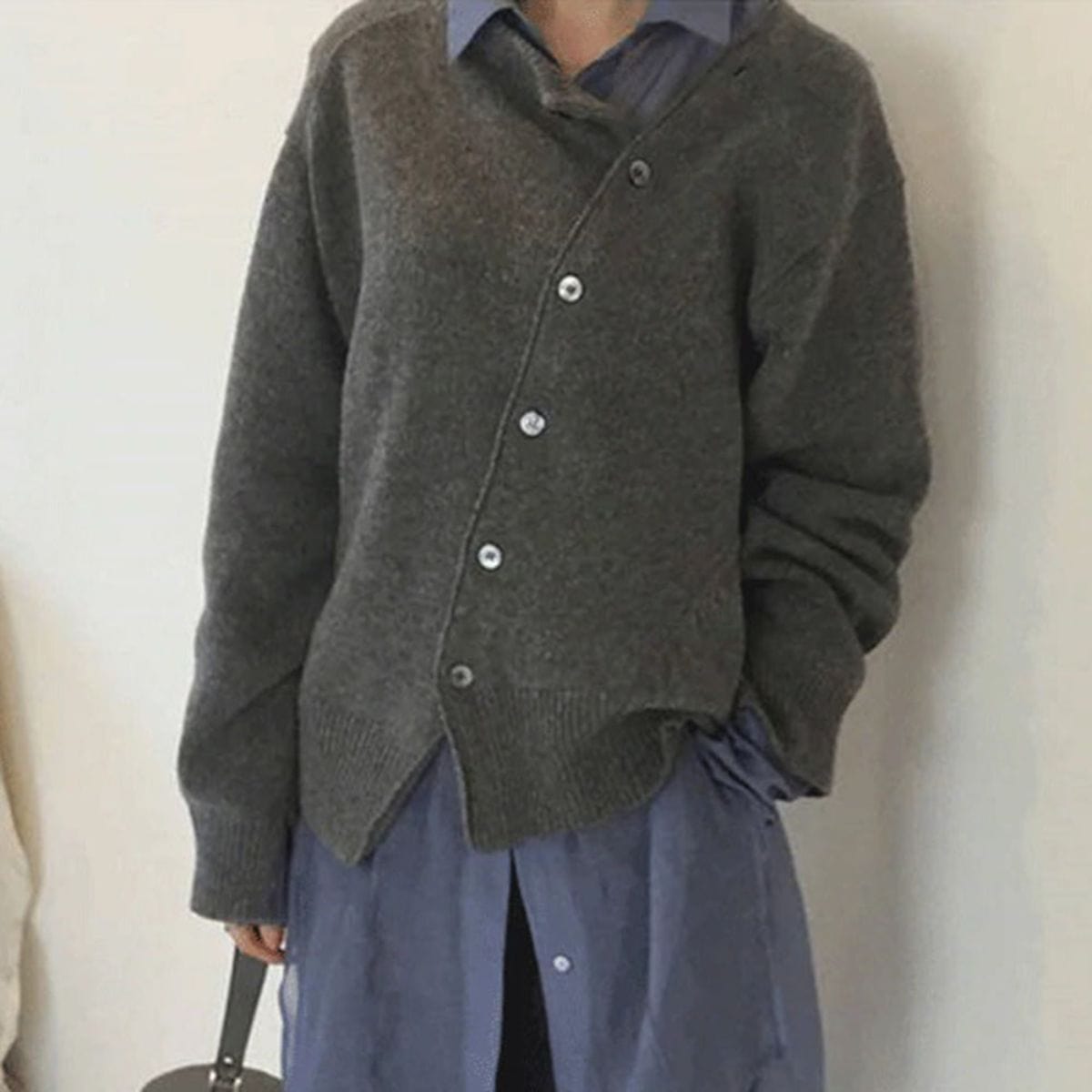 Damen Asymmetrisch Gestrickte Weste mit Knöpfen