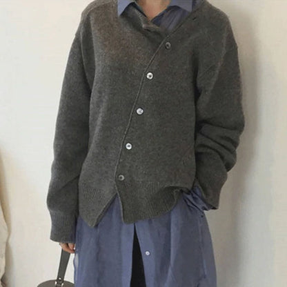 Damen Asymmetrisch Gestrickte Weste mit Knöpfen