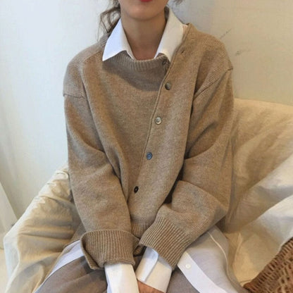Damen Asymmetrisch Gestrickte Weste mit Knöpfen