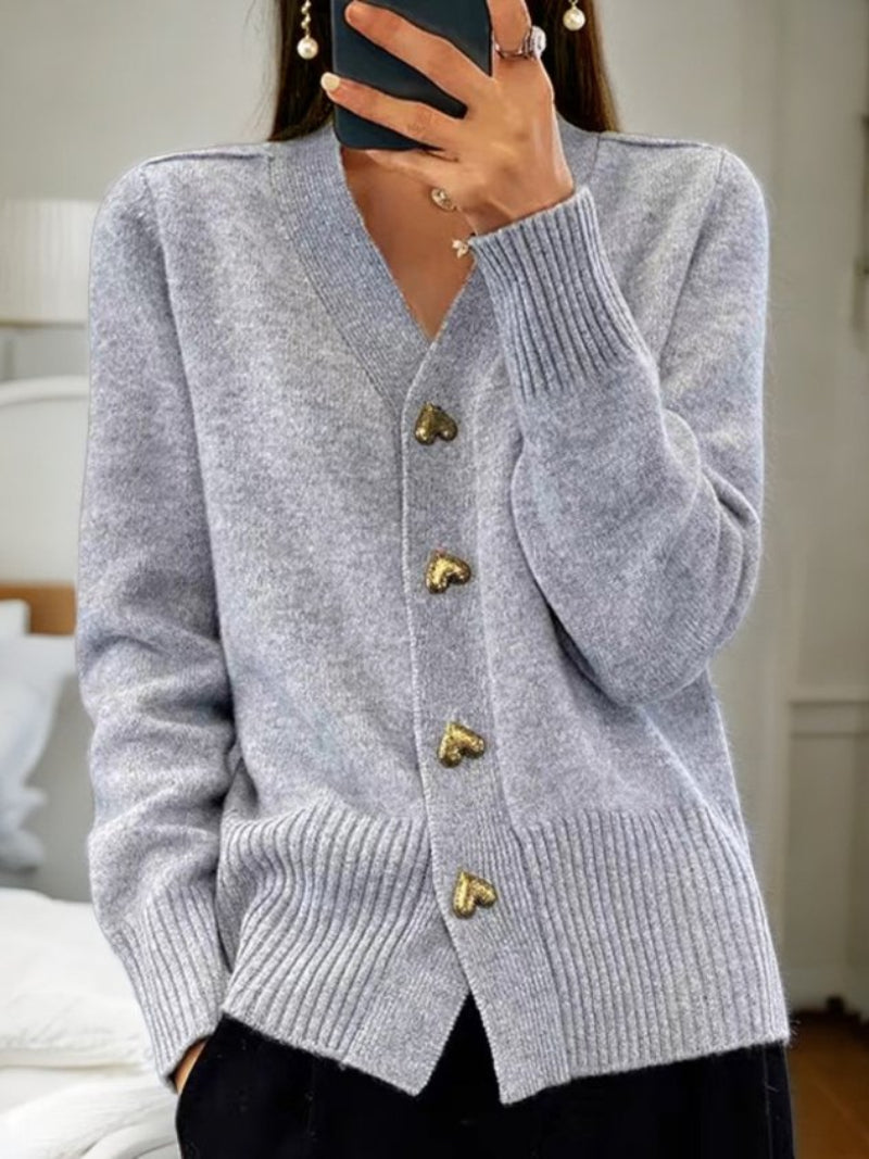 Damen Strickjacke mit Knöpfen – Einfarbige Farbe – Ideal für Herbst und Winter