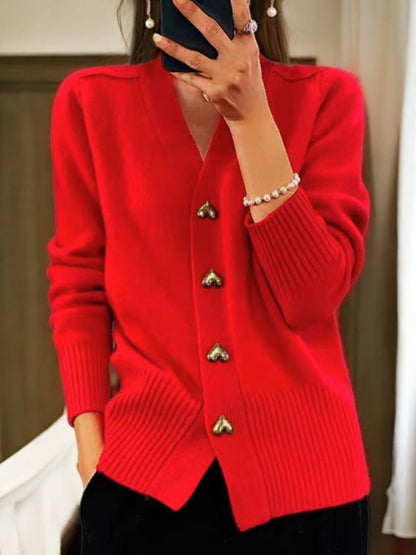 Damen Strickjacke mit Knöpfen – Einfarbige Farbe – Ideal für Herbst und Winter