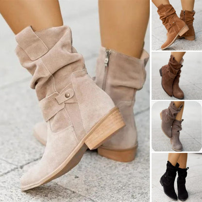 Suède Enkellaarsjes Dames – Slouchy Design met Lage Hak