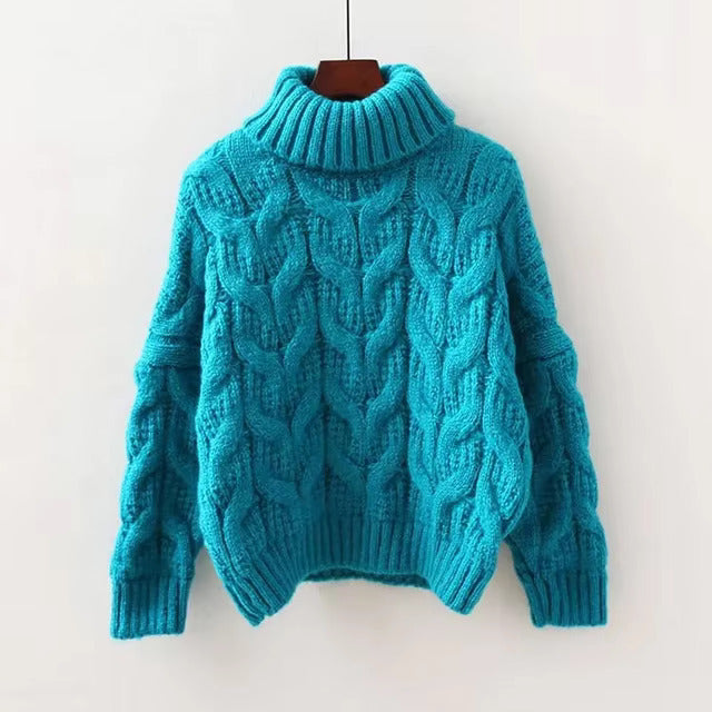 Damen Strickpullover mit Zopfmuster und Rollkragen – Warm & Bequem