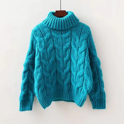 Damen Strickpullover mit Zopfmuster und Rollkragen – Warm & Bequem
