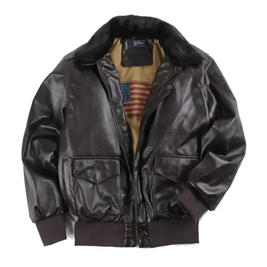 Vintage Bomberjacke für Herren – Imitat-Lederjacke mit Lammfellkragen und amerikanischem Futter