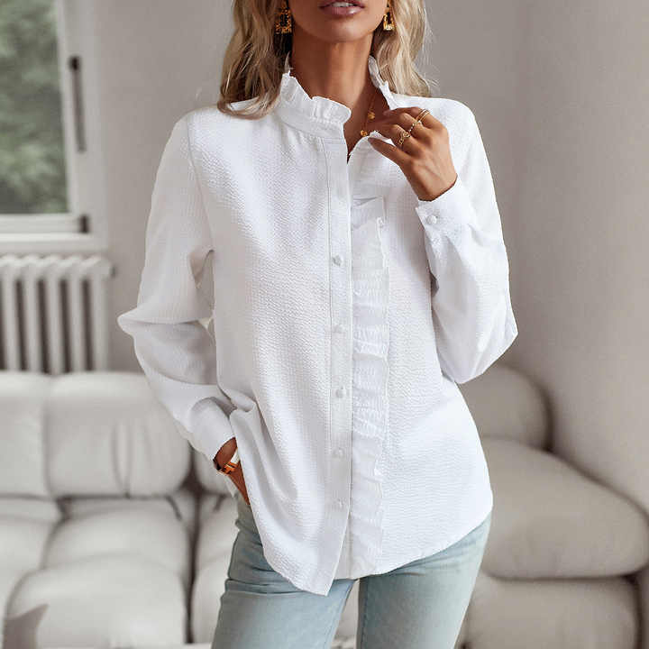 Dames Elegante Blouse met Lange Mouwen en Opstaande Kraag